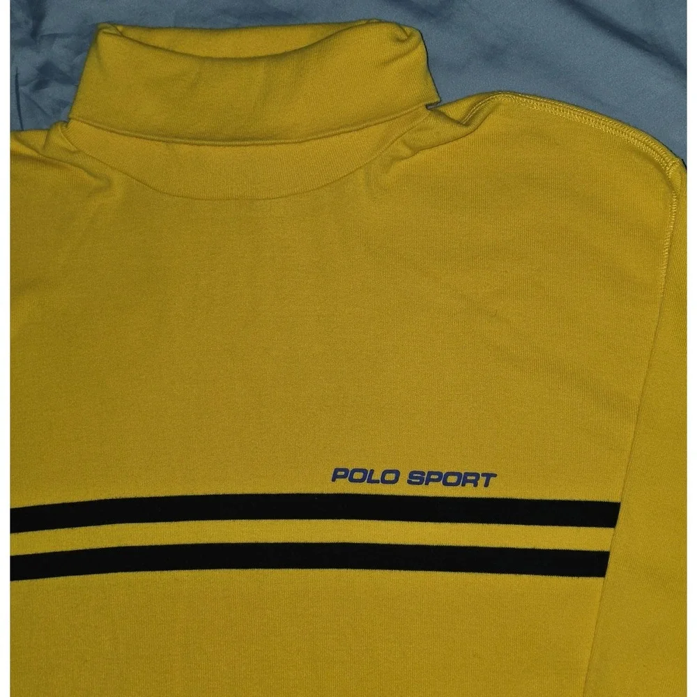 90's Ralph Lauren Mens Polo‎ Sport Striped Turtleneck 100% Yellow 2XL